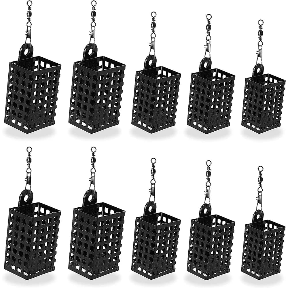 10PCS Fishing Tackle Feeder Cage Stainless Steel Lure Fishing Feeders Round Square Feeder Basket Cage Fishings Lure Cage