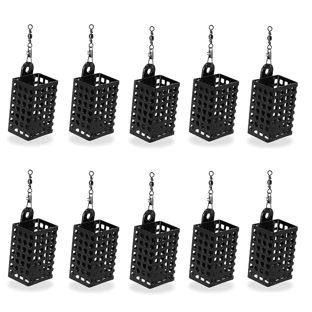 10PCS Fishing Tackle Feeder Cage Stainless Steel Lure Fishing Feeders Round Square Feeder Basket Cage Fishings Lure Cage