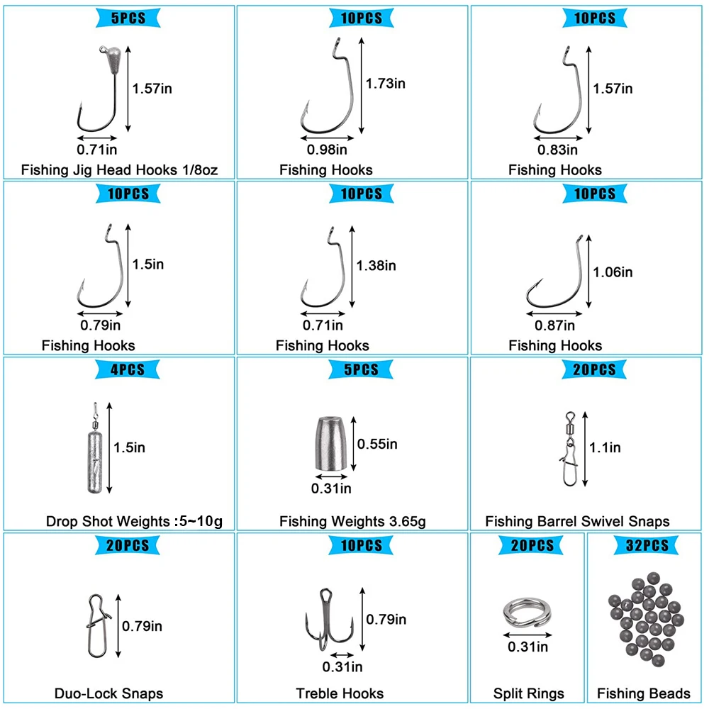 166PCS Fishing tackle box Including worm hooks Jig Head Hooks Drop shot weight Fishing swivel for Bass Trout Fishing accessories