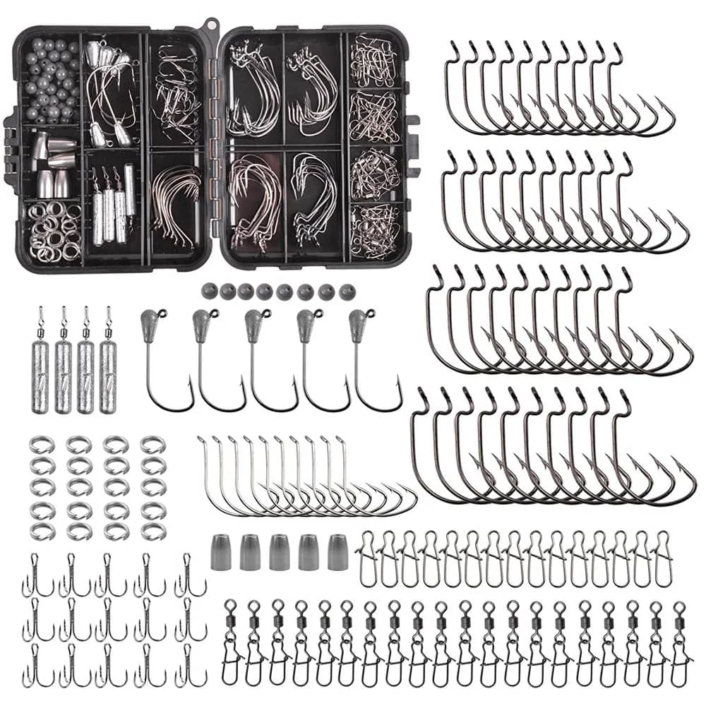 166PCS Fishing tackle box Including worm hooks Jig Head Hooks Drop shot weight Fishing swivel for Bass Trout Fishing accessories