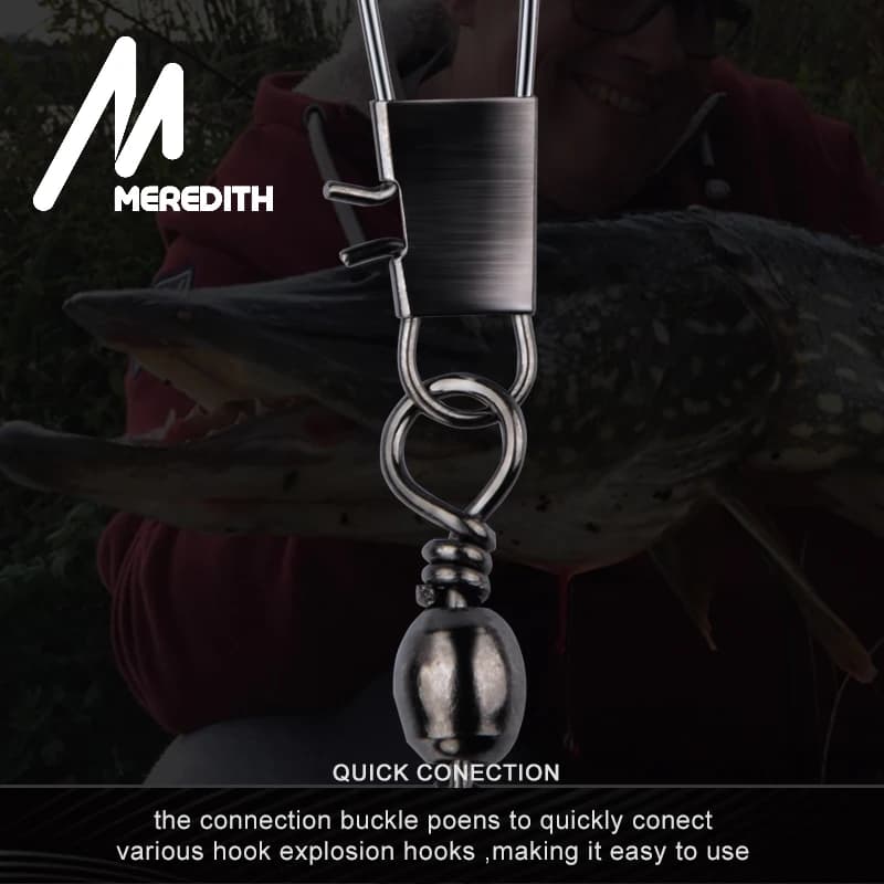 Meredith 50Pcs/Lot Fishing Connector Pin Bearing Rolling Swivel Stainless Steel with Snap Fishhook Lure Tackle Accessorie