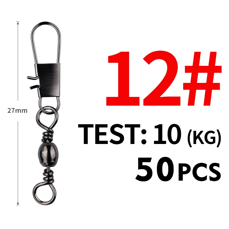 Meredith 50Pcs/Lot Fishing Connector Pin Bearing Rolling Swivel Stainless Steel with Snap Fishhook Lure Tackle Accessorie