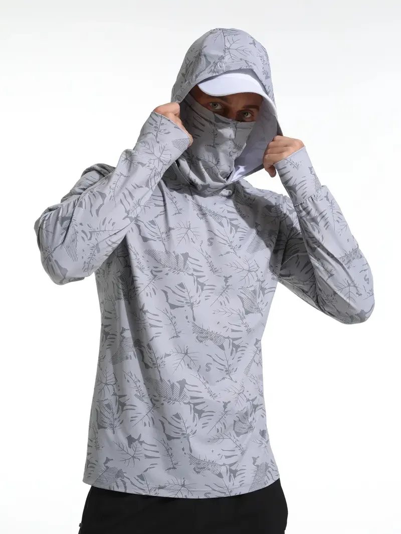 Fishing Shirt Hooded Men Fishing Clothes Outdoor Summer Mask Hoodie Sun Uv Protection Performance Jersey