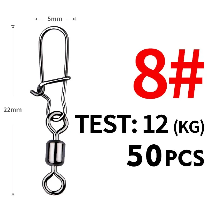 MEREDITH Pike Fishing Accessories Connector 50PCS Pin Bearing Rolling Swivel Stainless Steel Snap Fishhook Lure Swivels Tackle