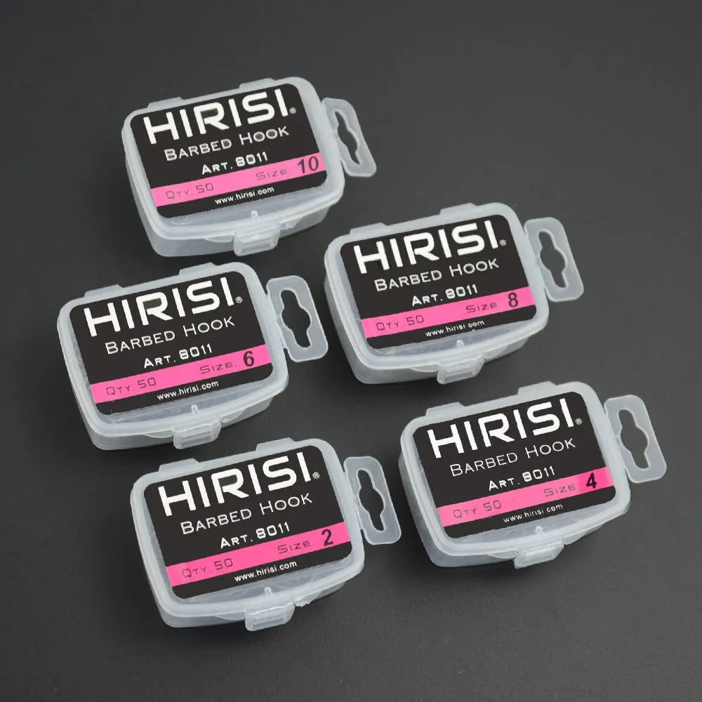 Hirisi Carp Fishing Hooks 50pcs PTFE Coating High Carbon Steel Barbed Hooks In Box 8011