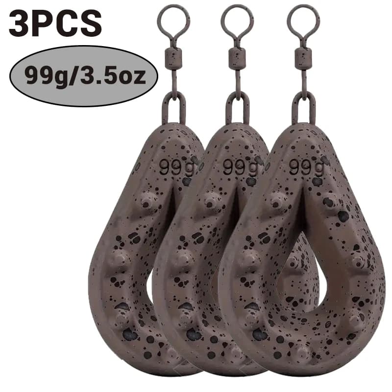 Fishing Lead Weights, Teardrop Shape with Coated Surface, Hollow Carp Weights for Slow Release Bait, Fits Any Clip Three packs