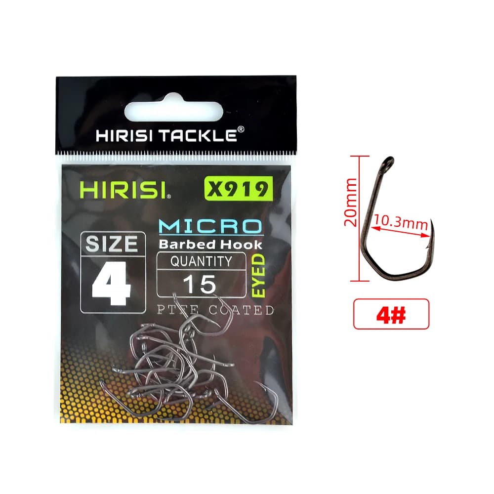 Hirisi 15pcs PTFE Coated High Carbon Steel Fish Hook Micro Barbed With Eye Carp Fishing Hook Accessories X919