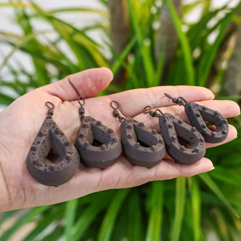 Fishing Lead Weights, Teardrop Shape with Coated Surface, Hollow Carp Weights for Slow Release Bait, Fits Any Clip Three packs