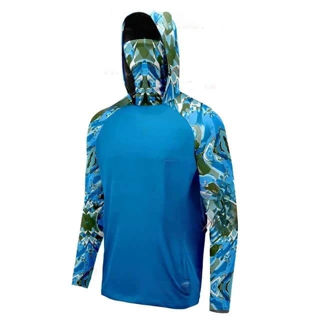 Fishing Shirt Hooded Men Fishing Clothes Outdoor Summer Mask Hoodie Sun Uv Protection Performance Jersey