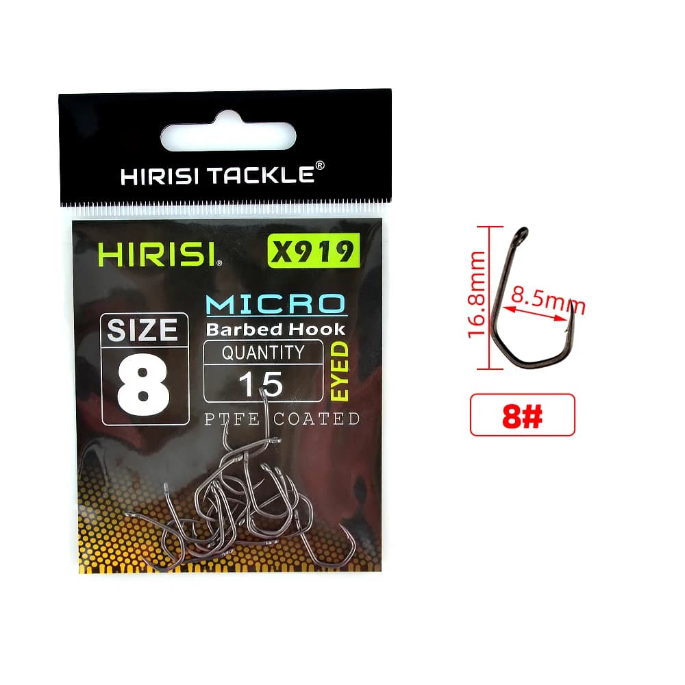 Hirisi 15pcs PTFE Coated High Carbon Steel Fish Hook Micro Barbed With Eye Carp Fishing Hook Accessories X919