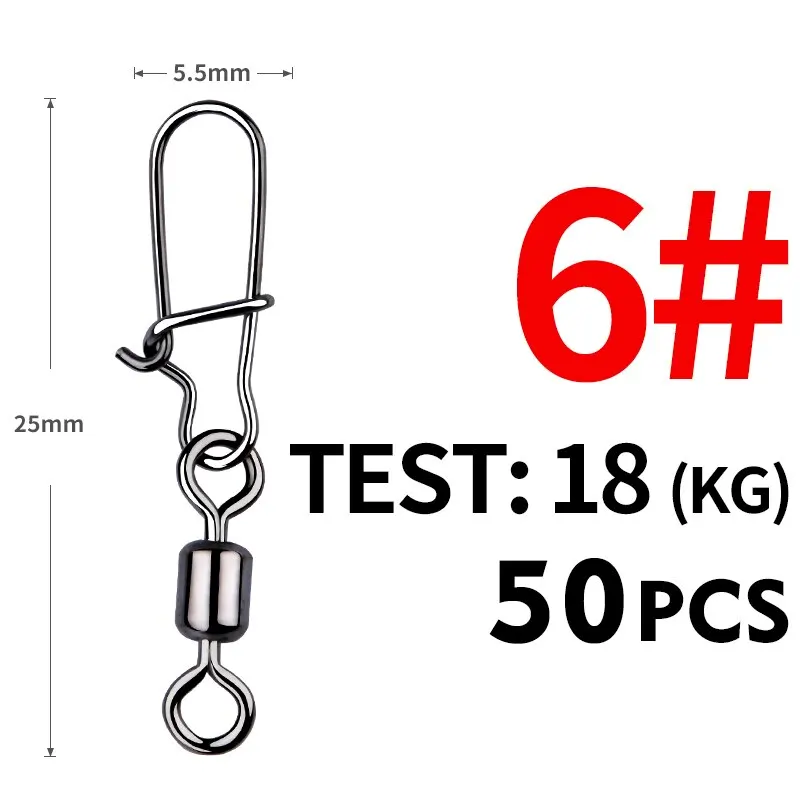 MEREDITH Pike Fishing Accessories Connector 50PCS Pin Bearing Rolling Swivel Stainless Steel Snap Fishhook Lure Swivels Tackle