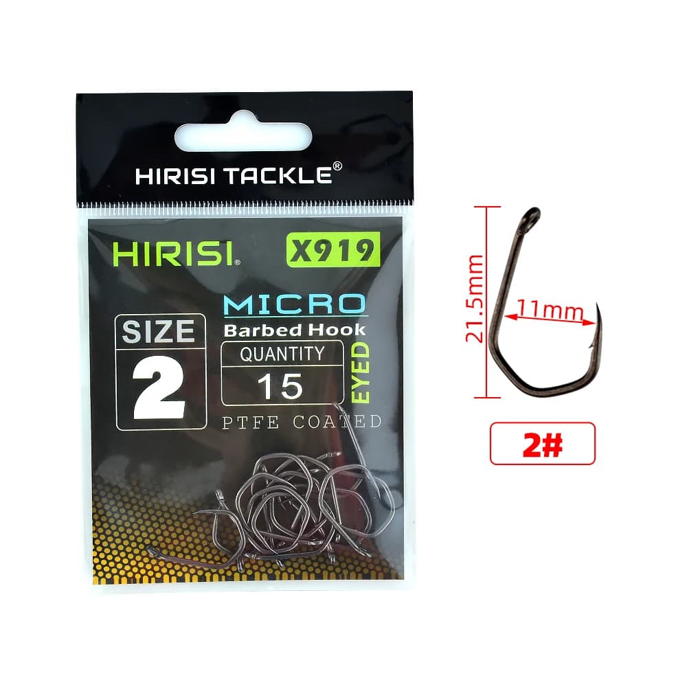 Hirisi 15pcs PTFE Coated High Carbon Steel Fish Hook Micro Barbed With Eye Carp Fishing Hook Accessories X919
