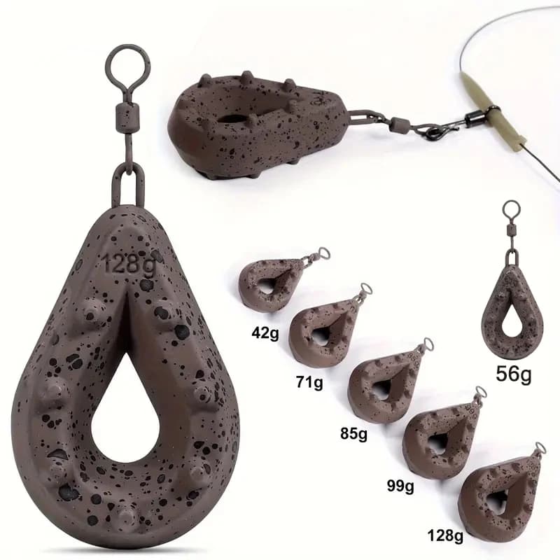 Fishing Lead Weights, Teardrop Shape with Coated Surface, Hollow Carp Weights for Slow Release Bait, Fits Any Clip Three packs