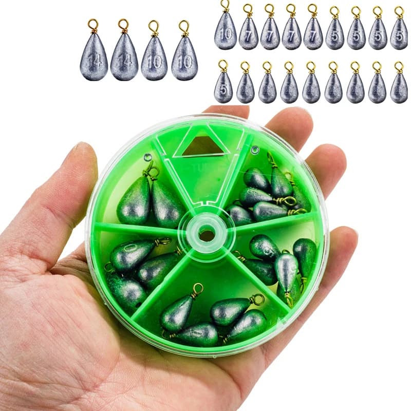 22Pcs/Box Fishing Weights Sinkers Teardrop-Shaped Fishing Lead Sinkers Bass Casting Drop Shot Weights for Saltwater Freshwater
