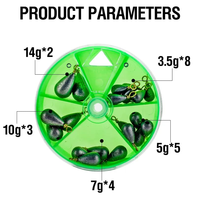 22Pcs/Box Fishing Weights Sinkers Teardrop-Shaped Fishing Lead Sinkers Bass Casting Drop Shot Weights for Saltwater Freshwater