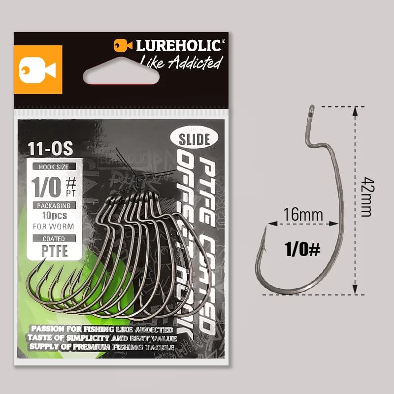 LUREHOLIC PTFE Super Slide Offset Hook Worm Hook Texas Rig Drop Shot Stainless Steel Worm Fishhook Fishing Accessories