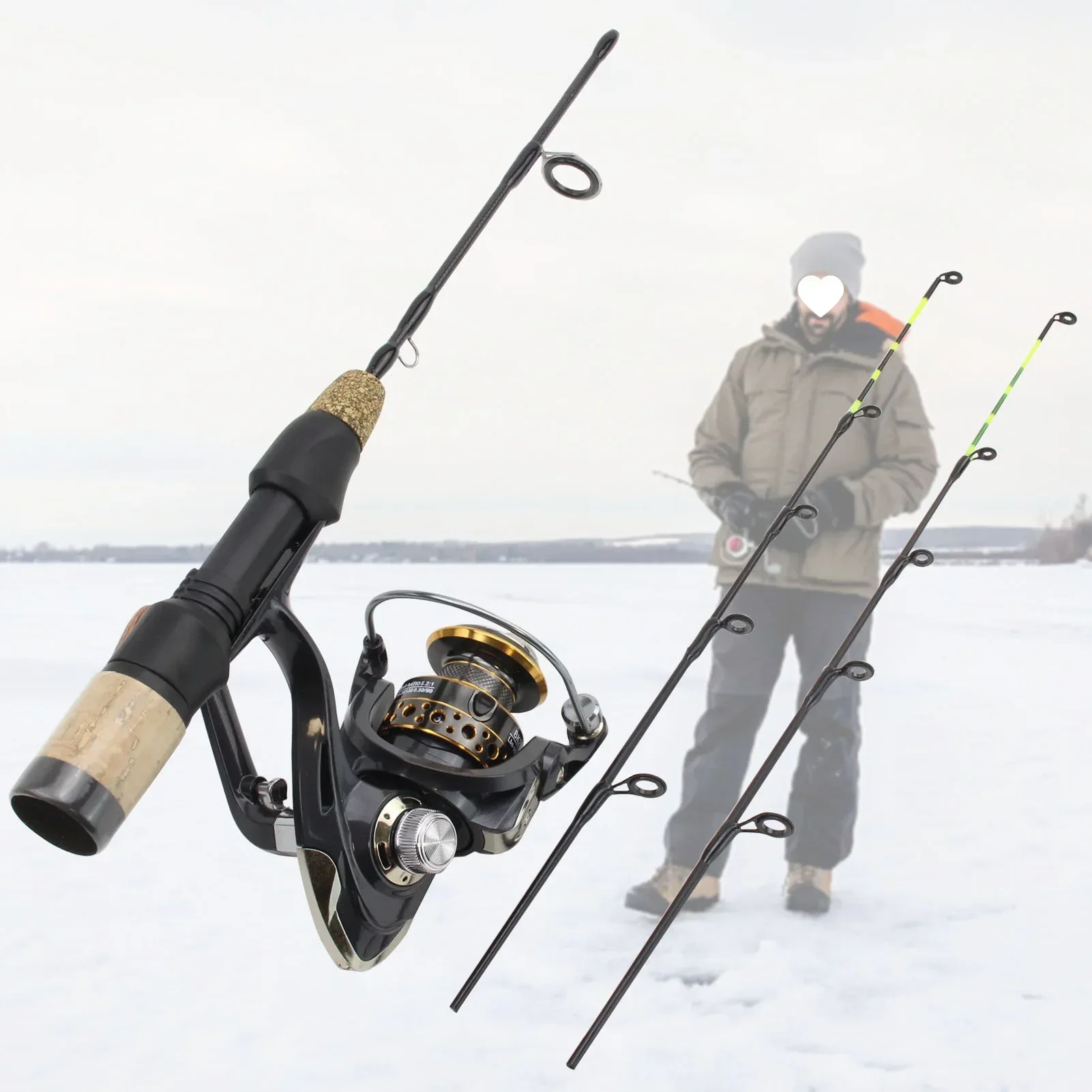 60cm 2 Tips Telescopic Rod Reel Combos Winter Ice Fishing Rod Fishing Reel Set Pole Tackle Carbon Pole Ice Fishing Rod Tools