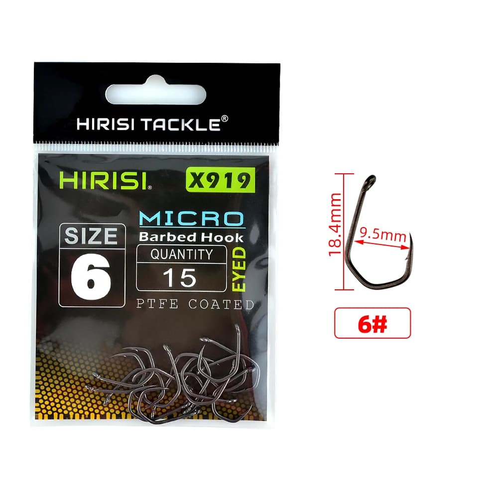 Hirisi 15pcs PTFE Coated High Carbon Steel Fish Hook Micro Barbed With Eye Carp Fishing Hook Accessories X919