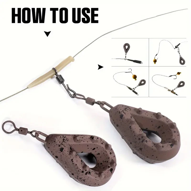 Fishing Lead Weights, Teardrop Shape with Coated Surface, Hollow Carp Weights for Slow Release Bait, Fits Any Clip Three packs