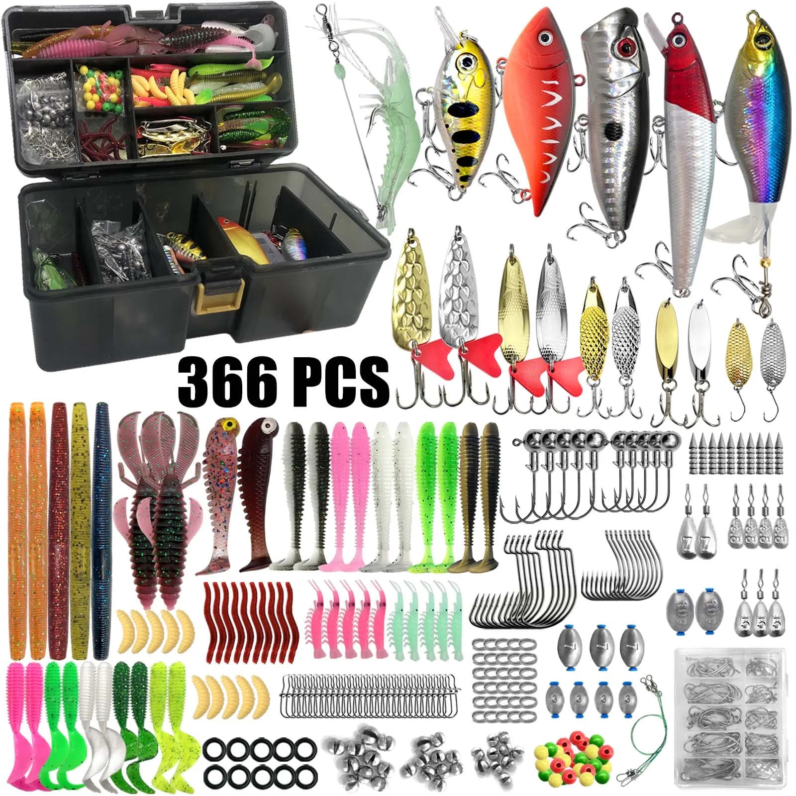 Fishing 86/88/136/149/366pcs Fishing Lure Kit For Trout/Pike/Bass Multi-Lure Fishing Set Layered Tackle Pro Gear Tackle Box