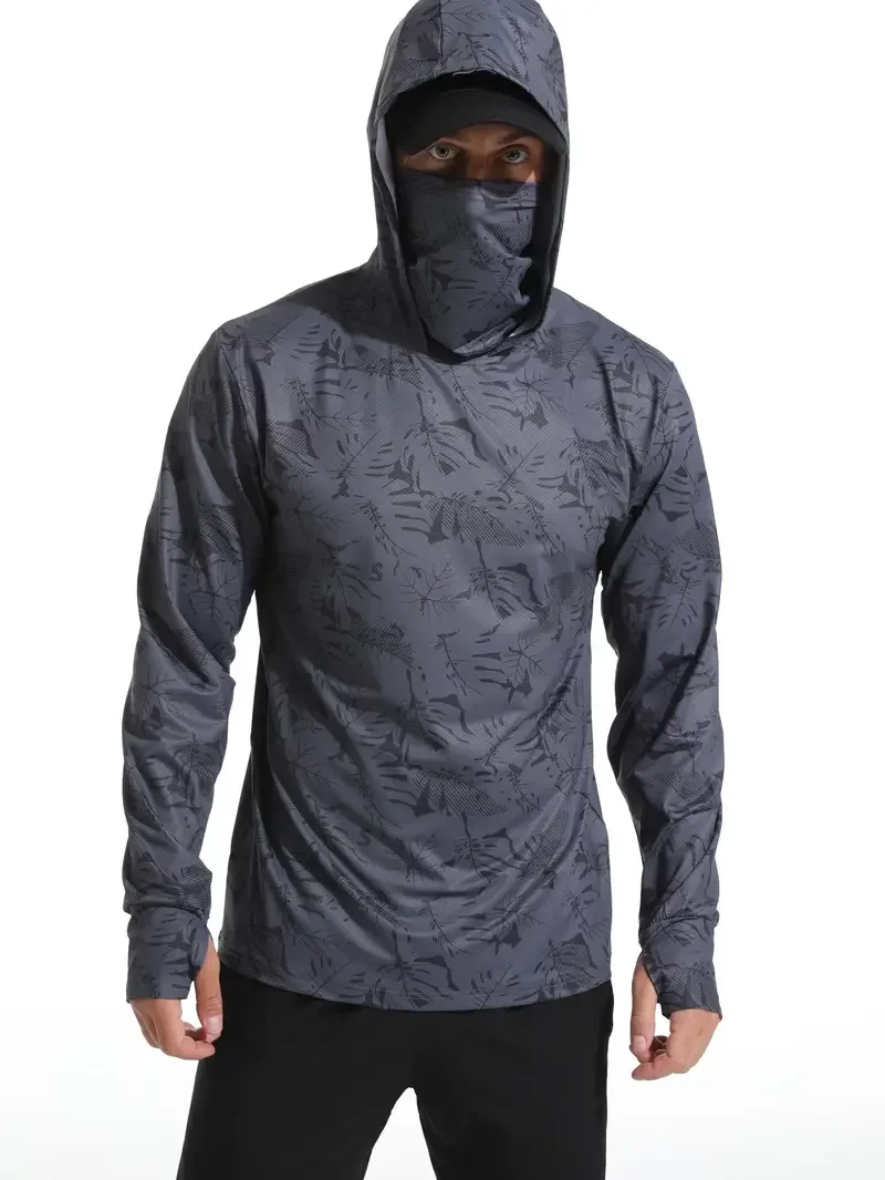 Fishing Shirt Hooded Men Fishing Clothes Outdoor Summer Mask Hoodie Sun Uv Protection Performance Jersey