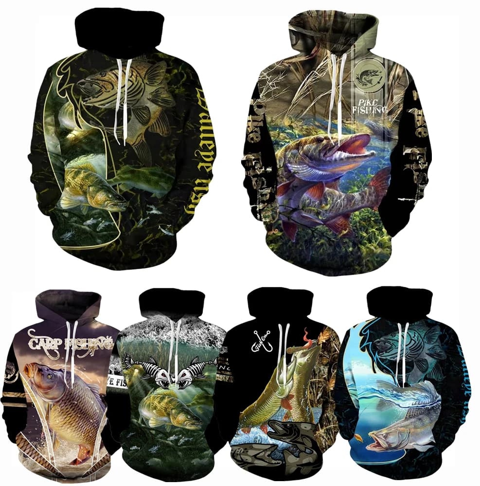 New 3D Print Carp Fishing Men's Hoodie Fashion Outdoor Camping Pullover Clothing Wild Fishing Enthusiast Sweatshirt Man Hoodies